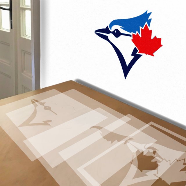 Blue Jays stencil in 5 layers, simulated painting