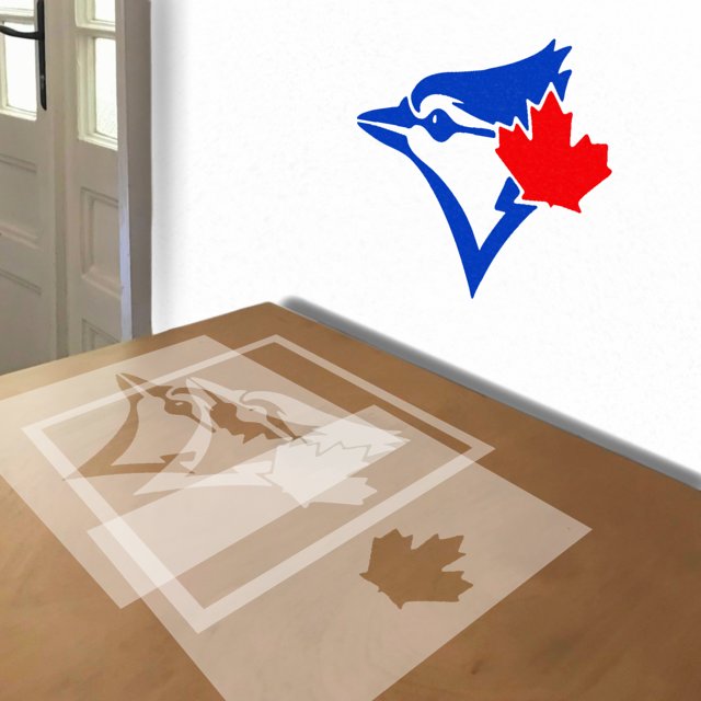 Blue Jays stencil in 3 layers, simulated painting