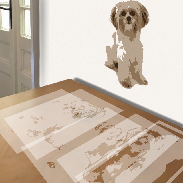 Shih Tzu stencil in 5 layers, simulated painting