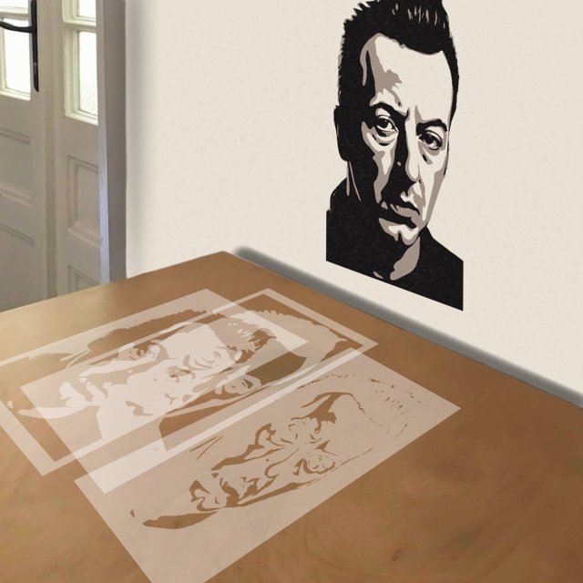 Joe Strummer stencil in 3 layers, simulated painting