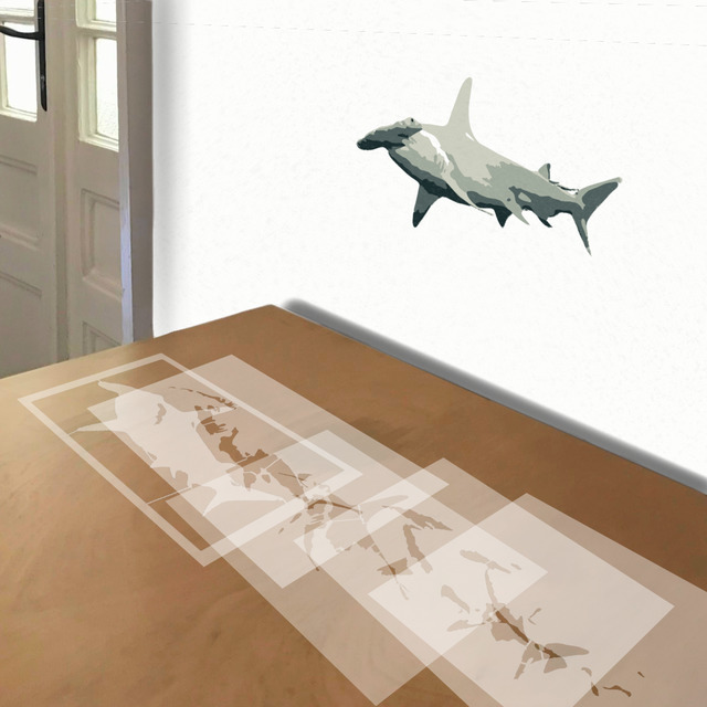 Hammerhead Shark stencil in 5 layers, simulated painting