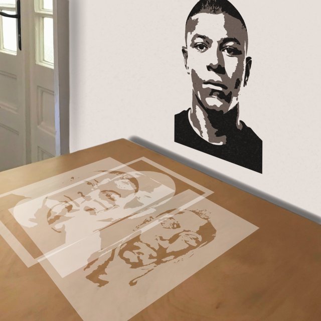 Kylian Mbappé stencil in 3 layers, simulated painting