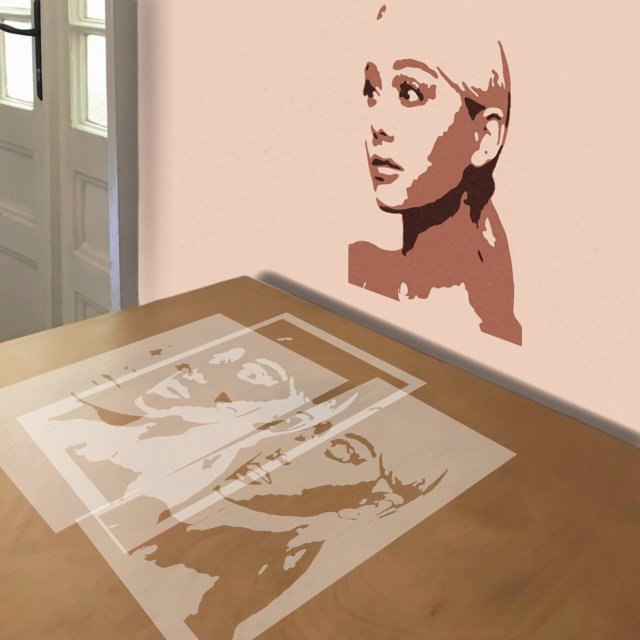 Ariana Grande stencil in 3 layers, simulated painting