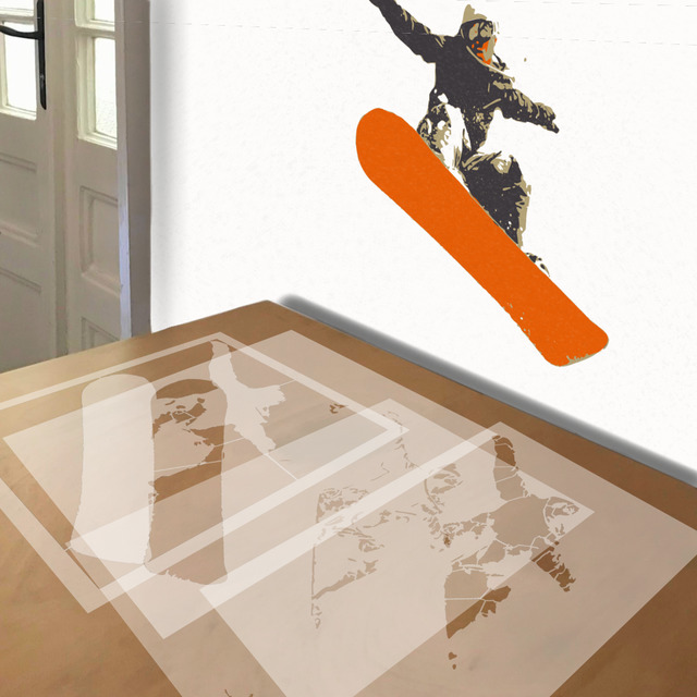 Snowboard stencil in 4 layers, simulated painting
