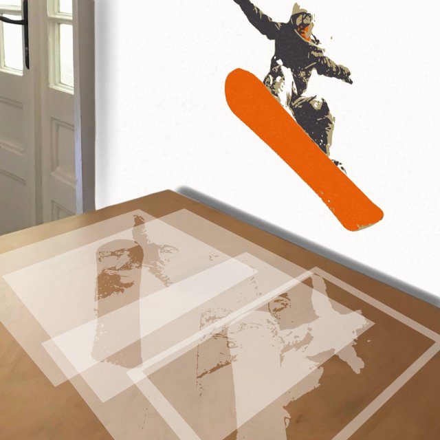 Snowboard stencil in 4 layers, simulated painting