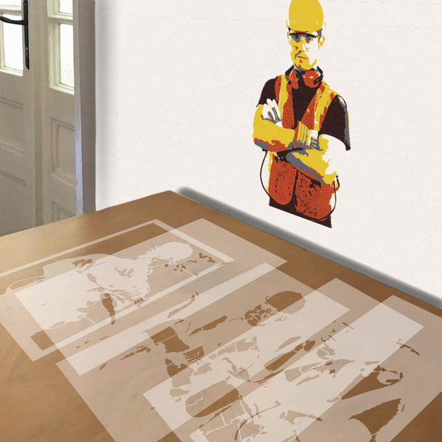 Simulated painting of stencil of Construction Worker