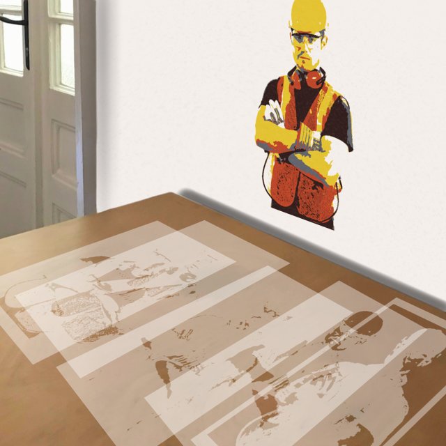 Construction Worker stencil in 5 layers, simulated painting