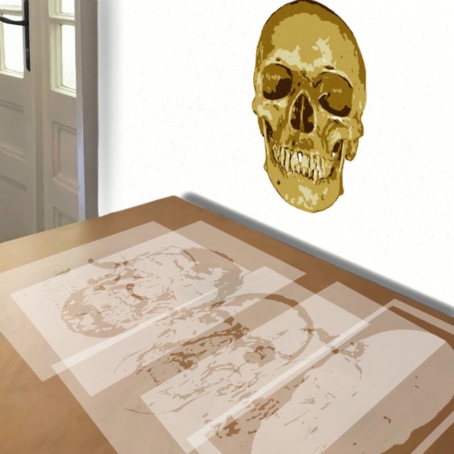 Skull stencil in 5 layers, simulated painting