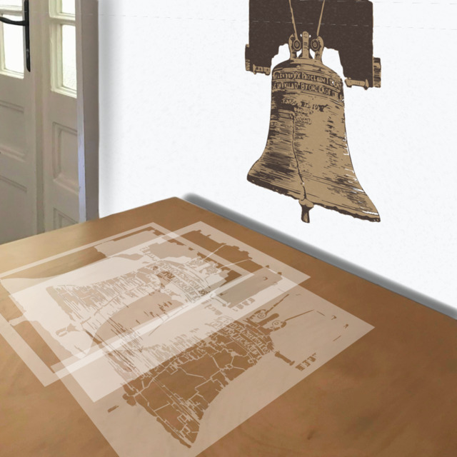 Liberty Bell stencil in 3 layers, simulated painting
