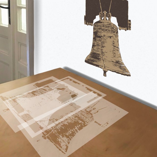 Liberty Bell stencil in 3 layers, simulated painting