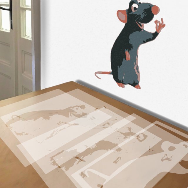 Ratatouille stencil in 5 layers, simulated painting