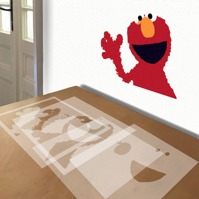 Elmo stencil in 4 layers, simulated painting