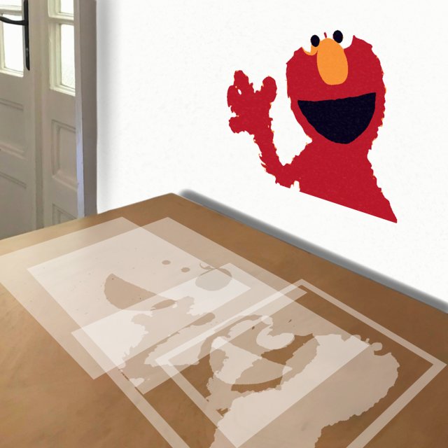 Elmo stencil in 4 layers, simulated painting