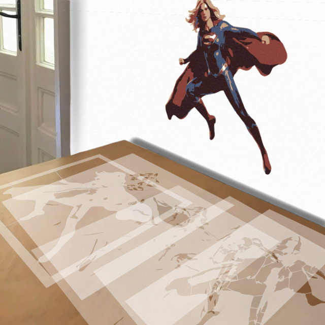 Supergirl stencil in 5 layers, simulated painting