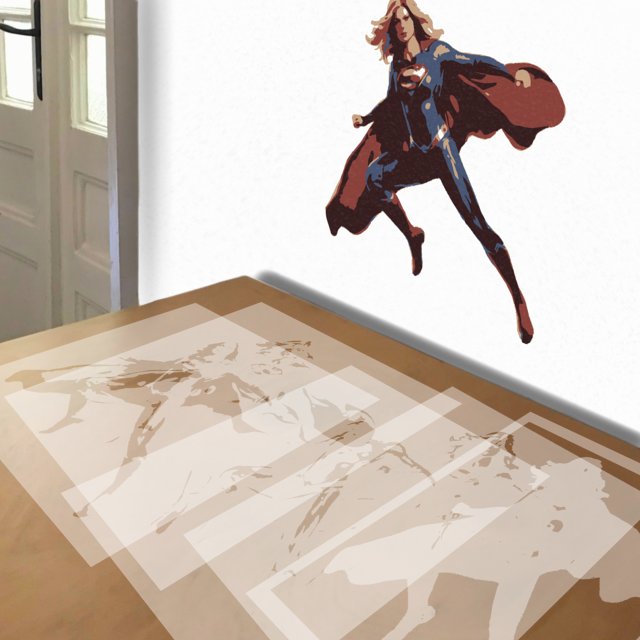 Supergirl stencil in 5 layers, simulated painting