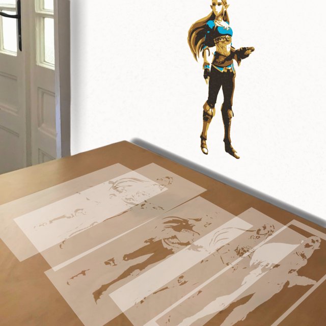 Zelda Figure stencil in 5 layers, simulated painting