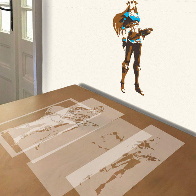 Simulated painting of stencil of Zelda Figure