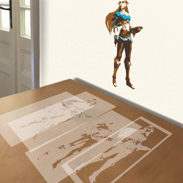 Zelda Figure stencil in 4 layers, simulated painting