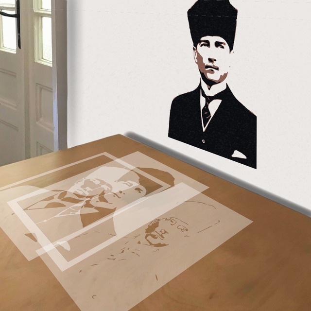 Kemal Ataturk stencil in 3 layers, simulated painting