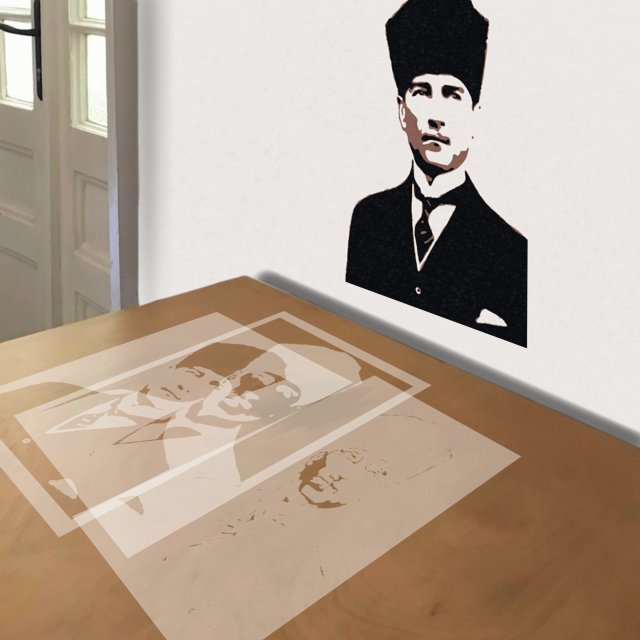 Kemal Ataturk stencil in 3 layers, simulated painting