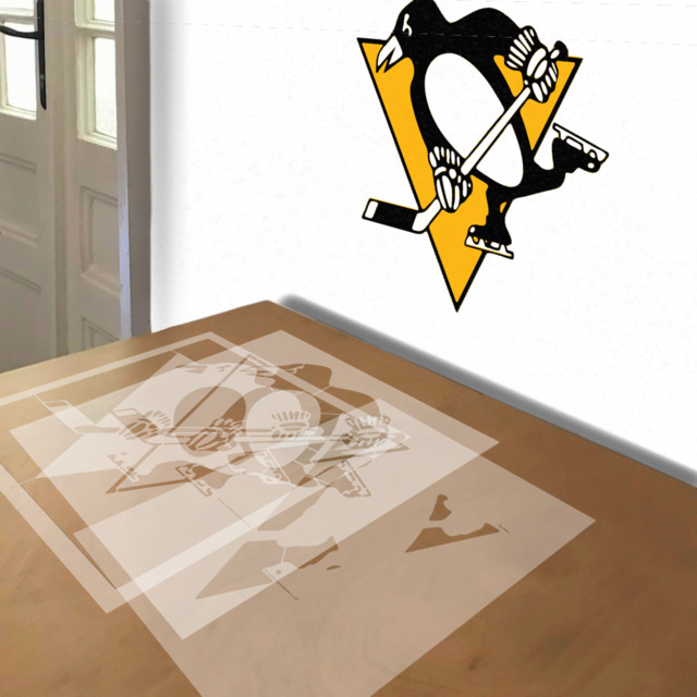 Pittsburgh Penguins stencil in 3 layers, simulated painting