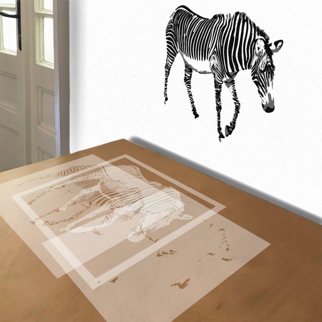 Zebra stencil in 3 layers, simulated painting