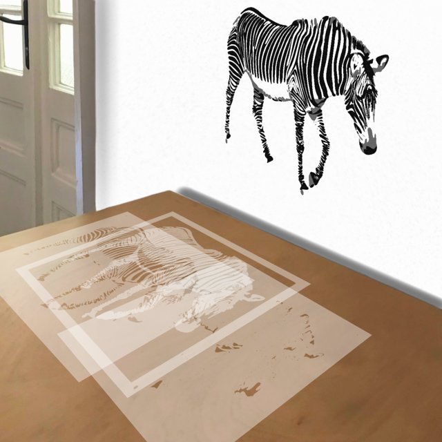 Zebra stencil in 3 layers, simulated painting