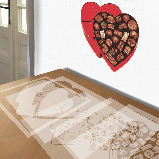 Chocolates stencil in 5 layers, simulated painting