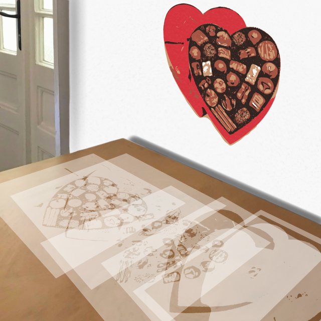 Chocolates stencil in 5 layers, simulated painting