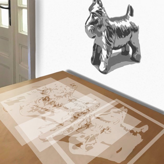 Terrier (Monopoly Piece) stencil in 4 layers, simulated painting