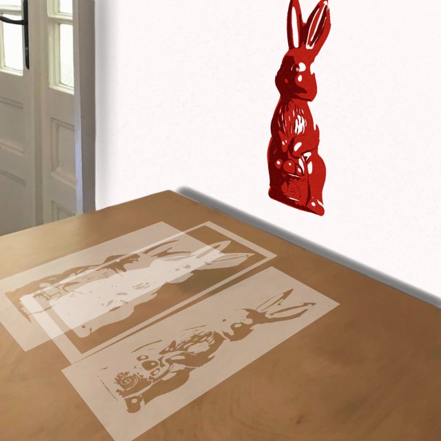 Chocolate Easter Bunny stencil in 3 layers, simulated painting