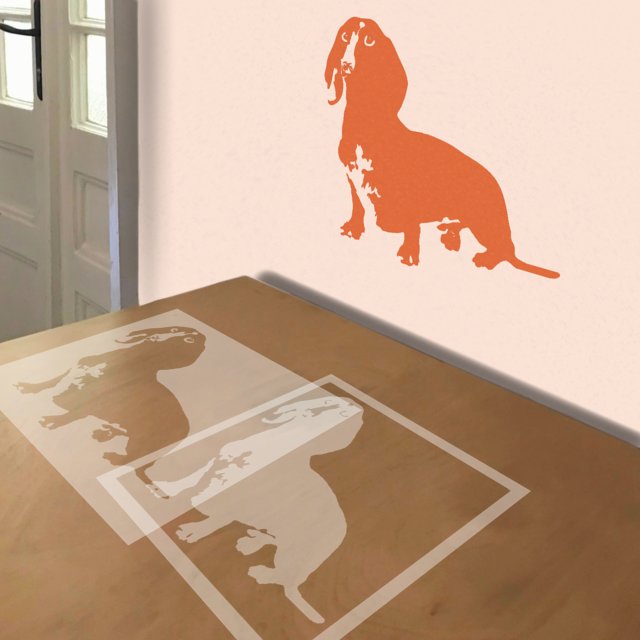 Dachshund stencil in 4 layers, simulated painting