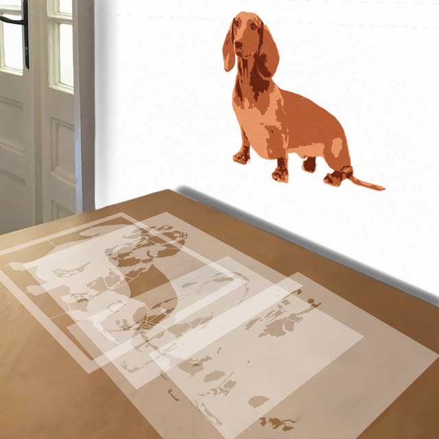 Dachshund stencil in 4 layers, simulated painting
