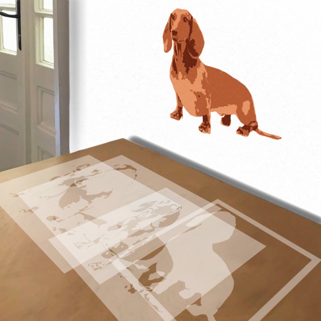 Dachshund stencil in 4 layers, simulated painting