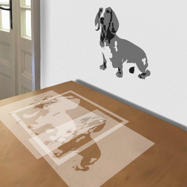 Dachshund stencil in 3 layers, simulated painting