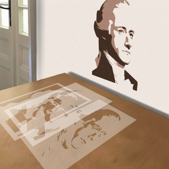 Alexander Hamilton stencil in 3 layers, simulated painting