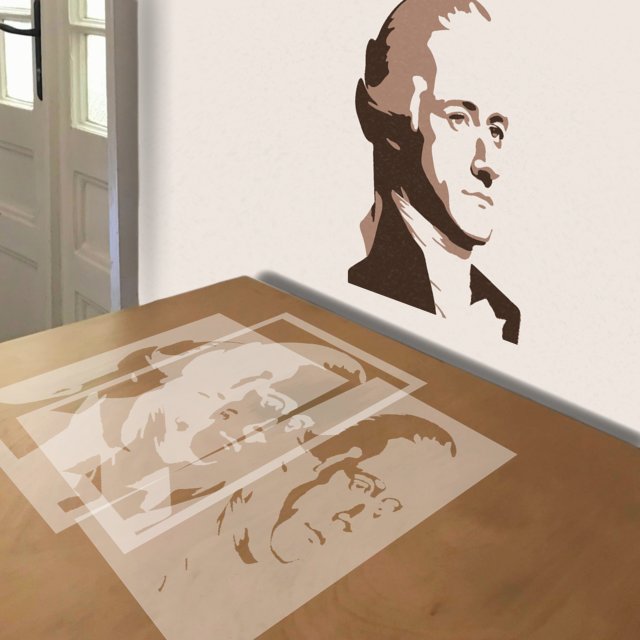 Alexander Hamilton stencil in 3 layers, simulated painting