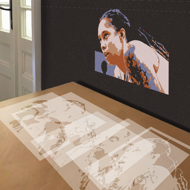 Brittney Griner stencil in 5 layers, simulated painting
