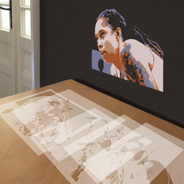 Brittney Griner stencil in 5 layers, simulated painting