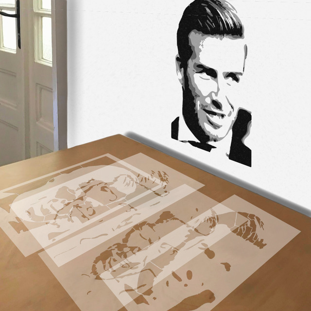 David Beckham stencil in 4 layers, simulated painting