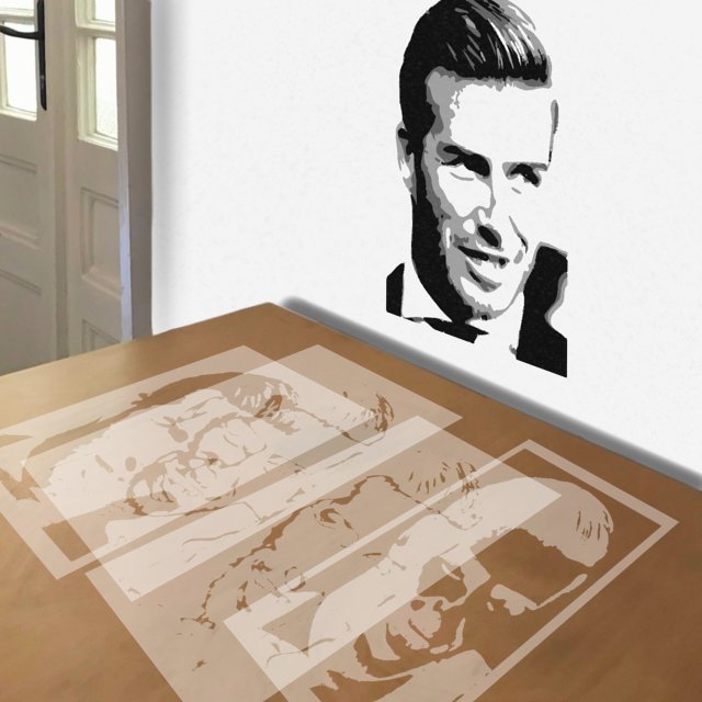 David Beckham stencil in 4 layers, simulated painting