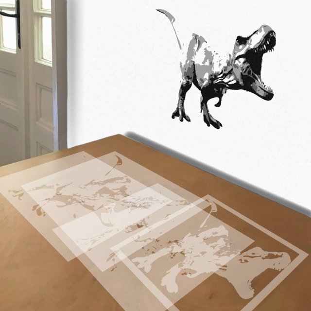 Tyrannosaurus Rex stencil in 4 layers, simulated painting