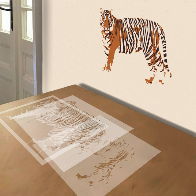 Tiger stencil in 3 layers, simulated painting