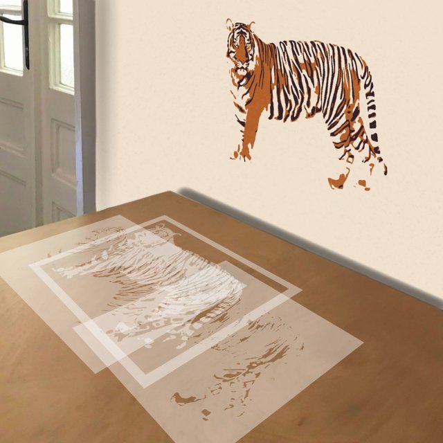 Tiger stencil in 3 layers, simulated painting