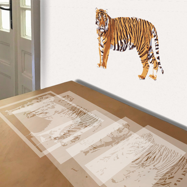 Tiger stencil in 5 layers, simulated painting