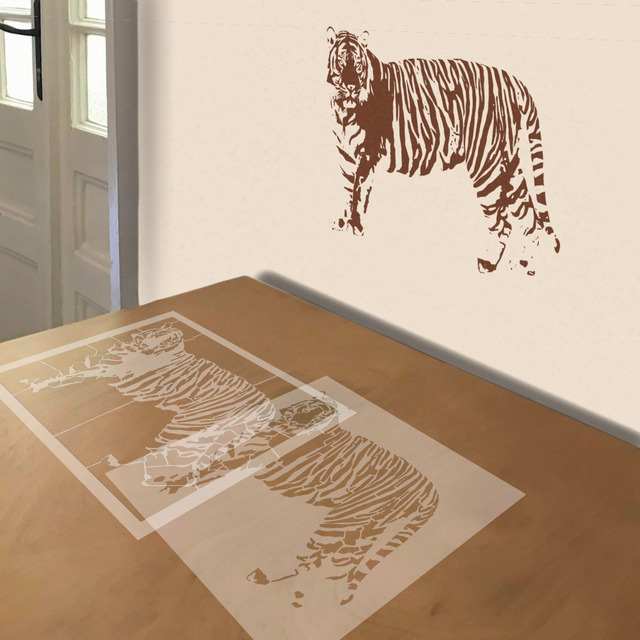 Tiger stencil in 2 layers, simulated painting