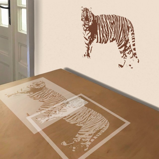 Tiger stencil in 2 layers, simulated painting