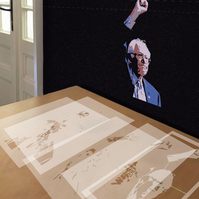 Bernie Sanders War Cry stencil in 5 layers, simulated painting