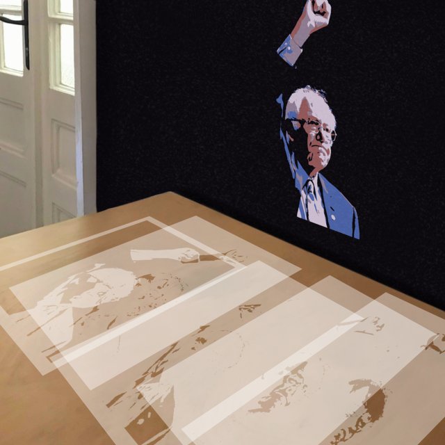 Bernie Sanders War Cry stencil in 5 layers, simulated painting