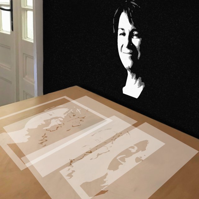 Amy Klobuchar stencil in 4 layers, simulated painting